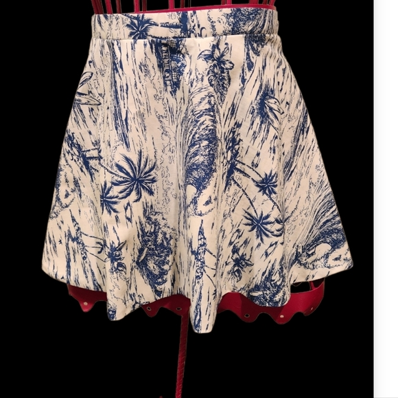 Hawaiian BIG WAVE PALM TREES BLUE &WHITE SWING SKIRT.ONE OF A KIND.Boho chic - Picture 5 of 6